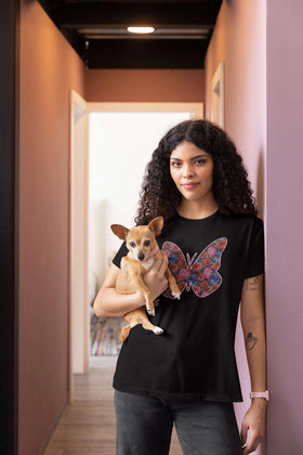 Butterflower Butterfly T-Shirt Beautiful Floral Tee - Encore2woBlackS