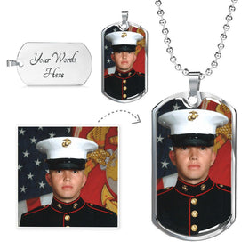 Custom Engraved Dog Tag Necklace with Photo - Personalized Gift - Encore2woMilitary Chain (Silver)Yes