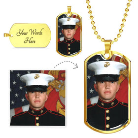 Custom Engraved Dog Tag Necklace with Photo - Personalized Gift - Encore2woMilitary Chain (Gold)Yes