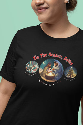 Festive 'Tis the Season Folks' Holiday Christmas T-Shirt Unisex - Encore2woBlackS