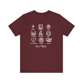 Icons of Faith and Life T-Shirt - Nine Christian Virtues and American Life Design - Encore2woMaroonS