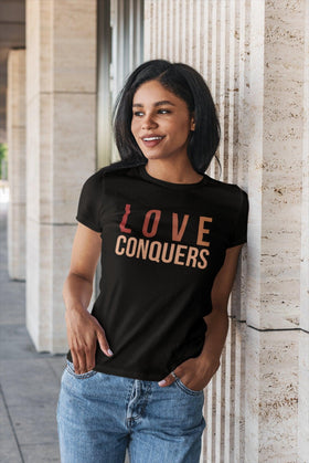 Love Conquers T-Shirt | Colorful Tee | Inspirational Apparel - Encore2woHeather Team PurpleL
