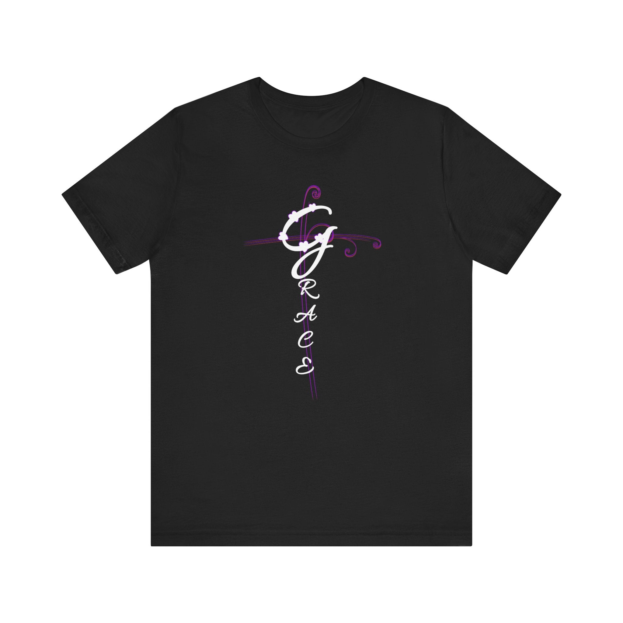 Buy black Grace Script T-Shirt Purple Cross Design Christian Faith Tee