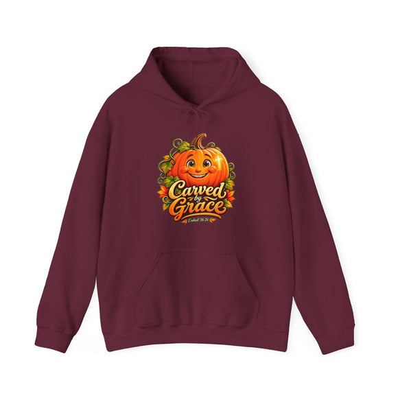 Carved by Grace Christian Fall Hoodie – Ezekiel 36:26 Pumpkin Sweatshirt