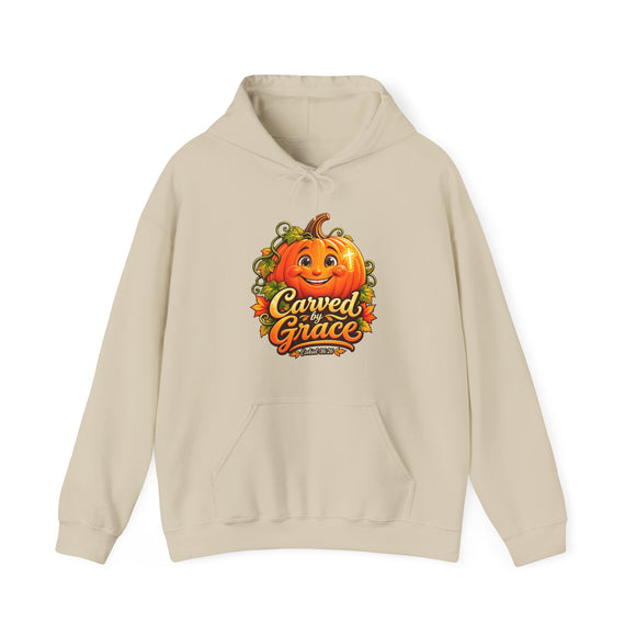 Carved by Grace Christian Fall Hoodie – Ezekiel 36:26 Pumpkin Sweatshirt