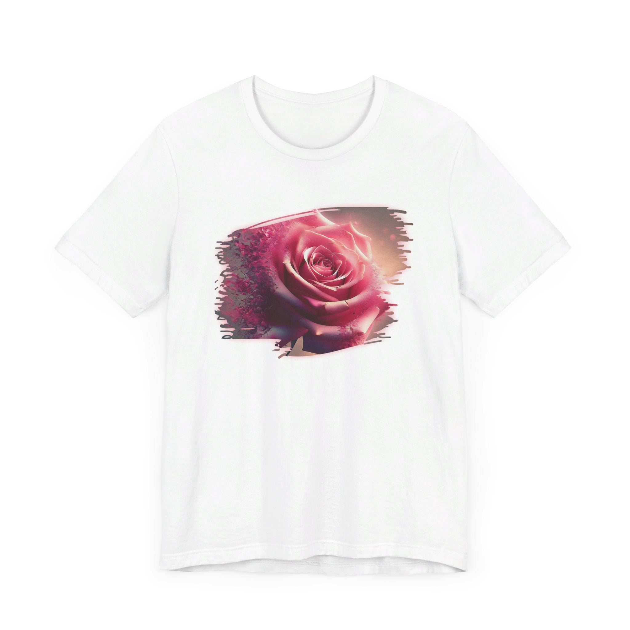 Fading Pink Rose Artistic Stripe T-Shirt - Elegant Floral Design Tee