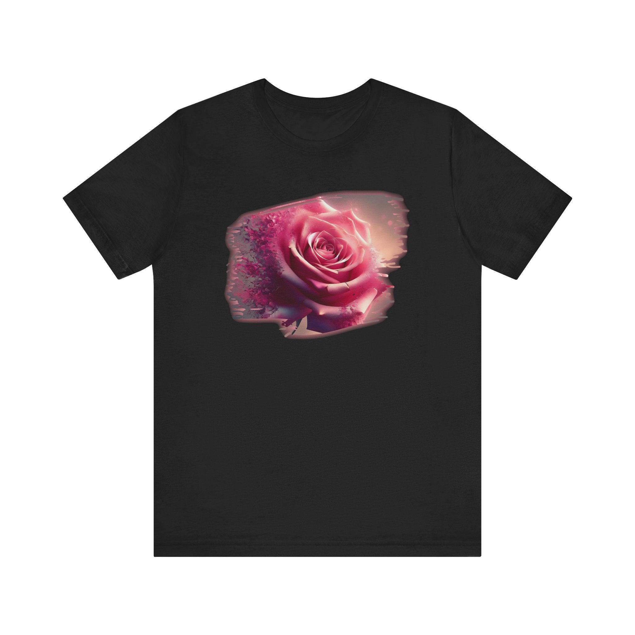 Buy black Fading Pink Rose Artistic Stripe T-Shirt - Elegant Floral Design Tee