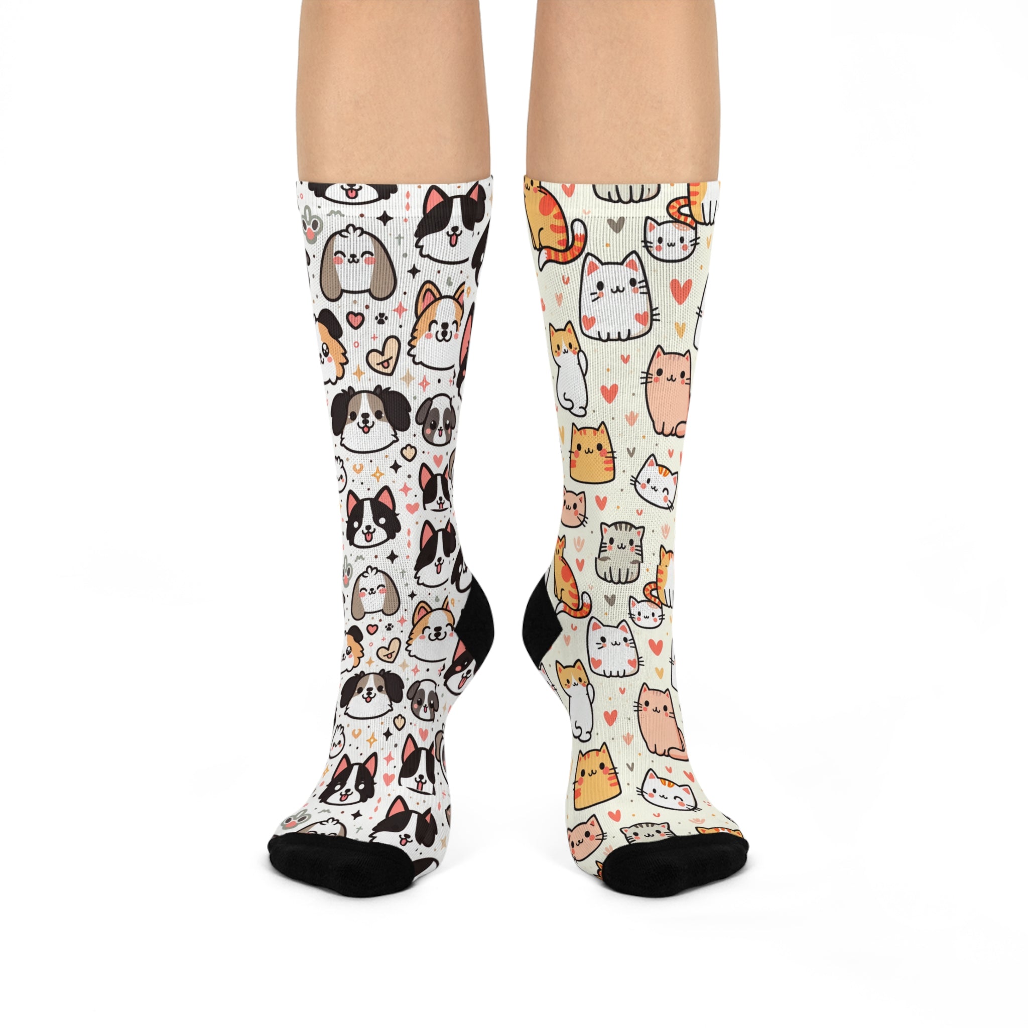 Mismatch Socks Featuring Dogs and Cats, Kawaii style, Cushioned Crew Socks