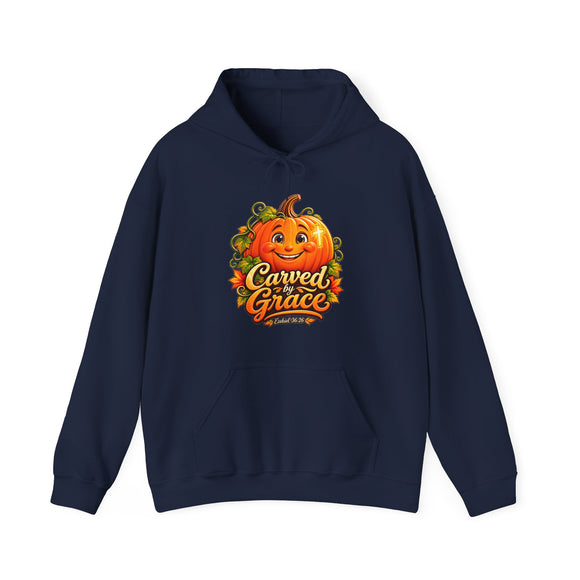 Carved by Grace Christian Fall Hoodie – Ezekiel 36:26 Pumpkin Sweatshirt