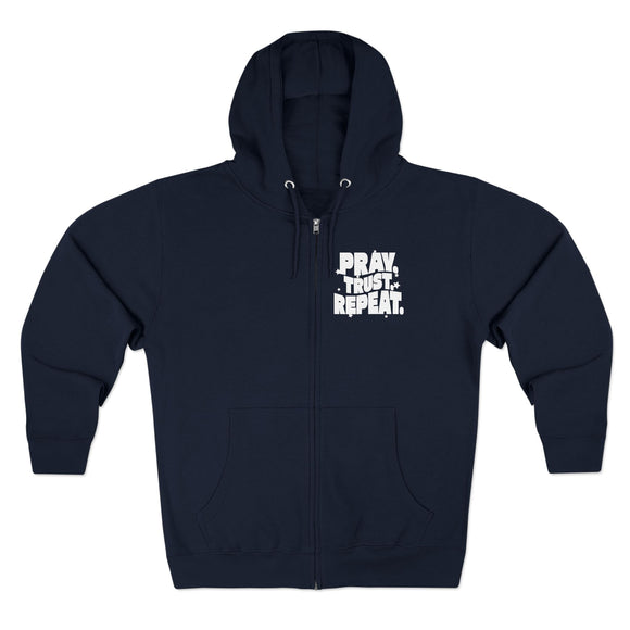 Pray. Trust. Repeat. Unisex Zip Hoodie – Christian Front & Back Print