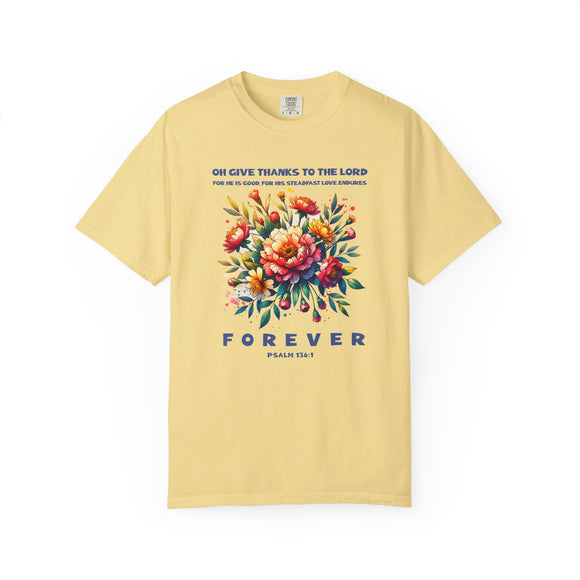 Give Thanks to the Lord Boho Floral Christian T-Shirt