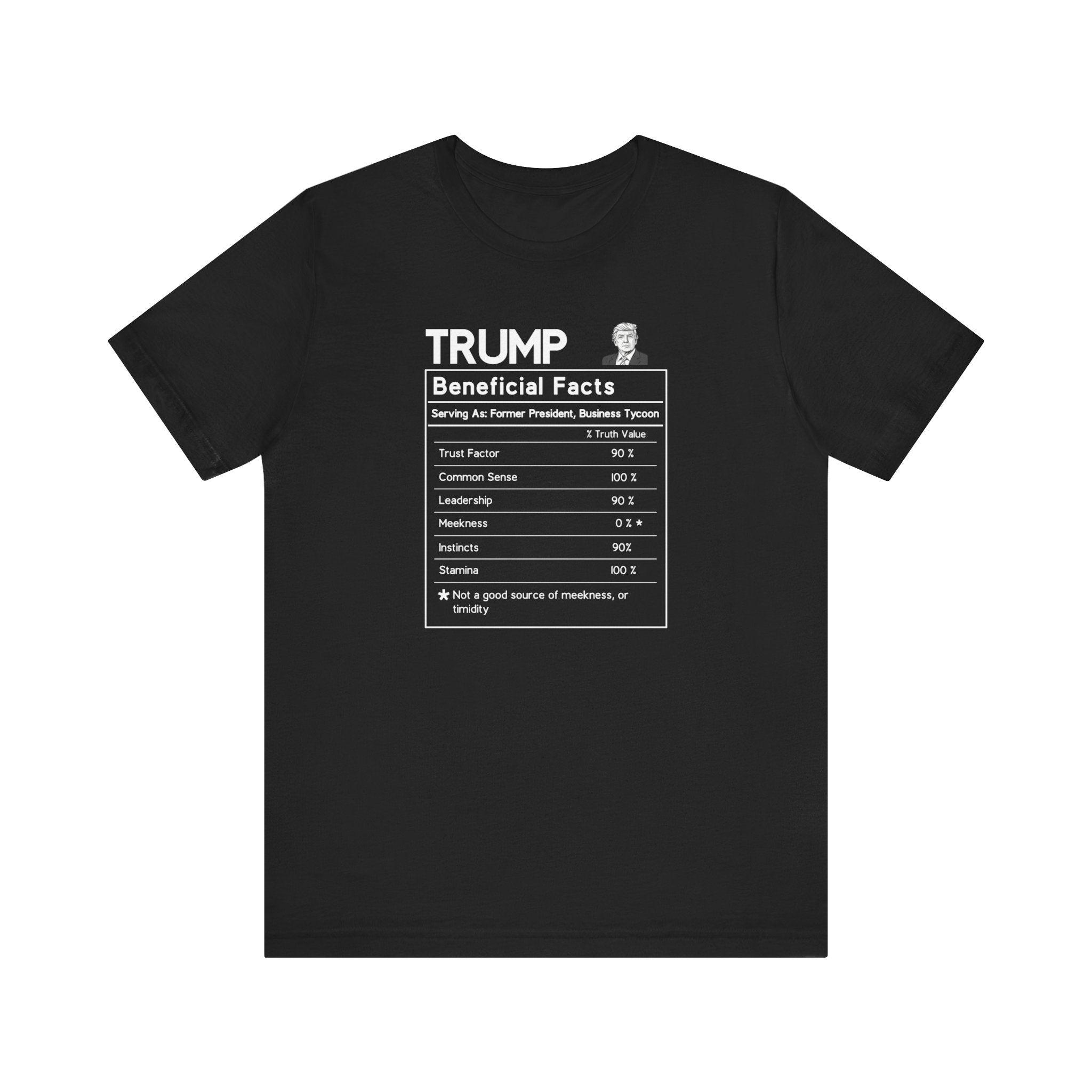 Buy black Donald Trump Beneficial Facts Political Satire T-Shirt - Nutrition Label Design