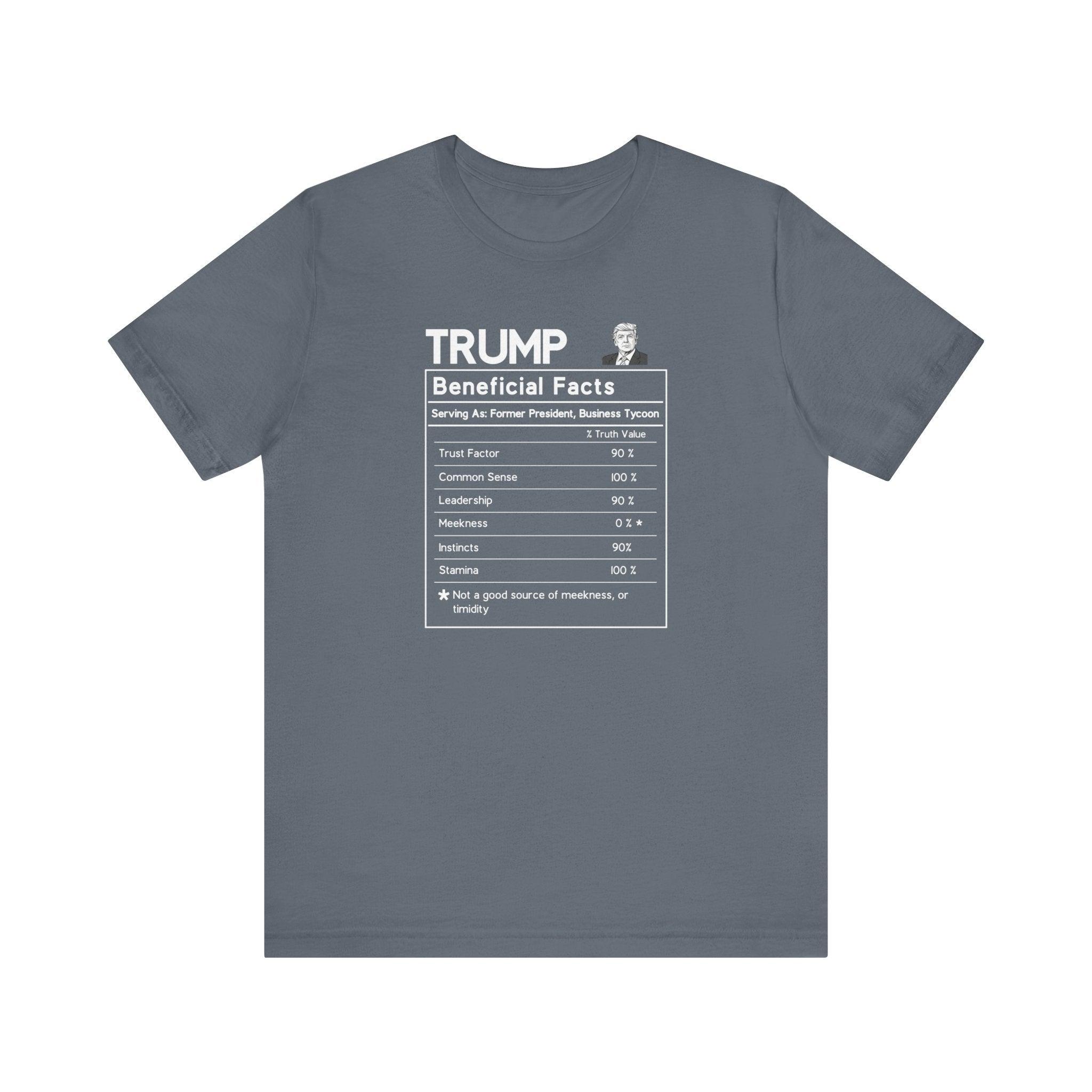 Buy steel-blue Donald Trump Beneficial Facts Political Satire T-Shirt - Nutrition Label Design