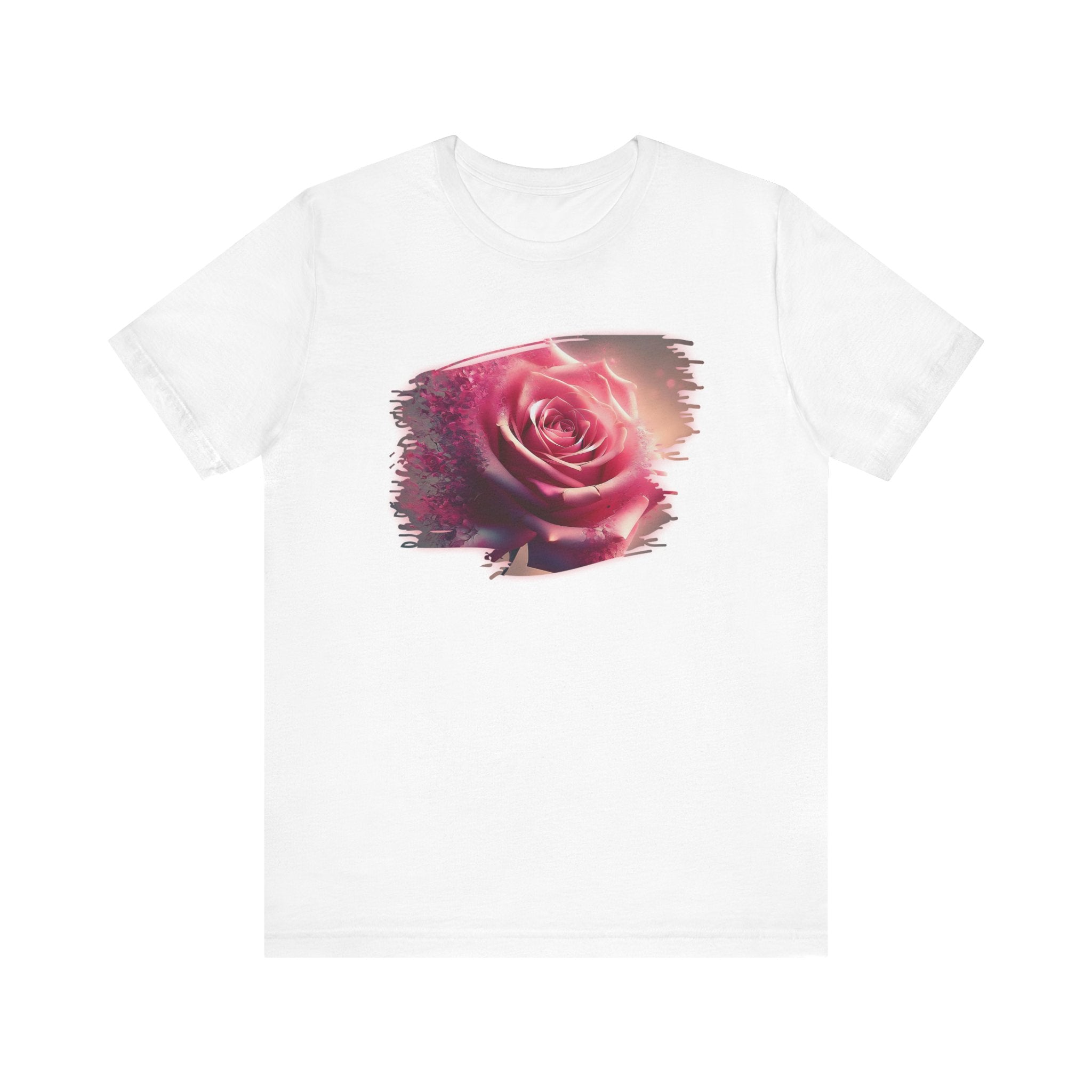 Fading Pink Rose Artistic Stripe T-Shirt - Elegant Floral Design Tee - 0