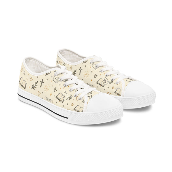 Faith-Inspired Women's Low Top Sneakers — Grace Trust Faith Dove & Cross Pattern