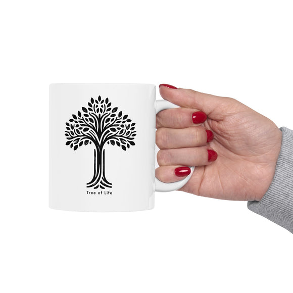 Tree of Life Ceramic Mug - Minimalist Floral Black & White Design, Tea Lovers Gift, Housewarming Present