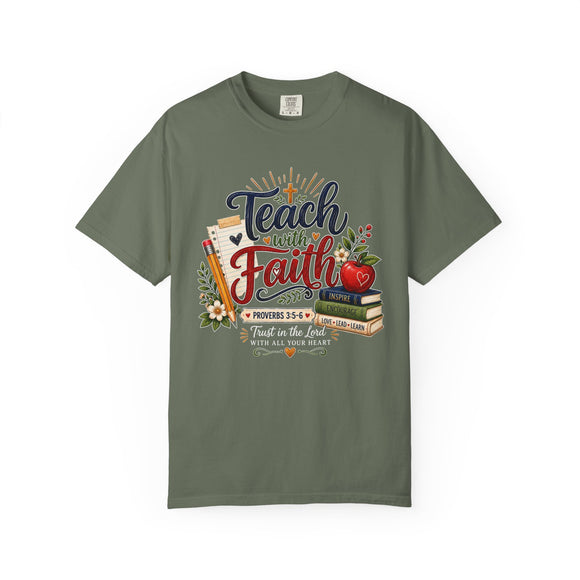 Teach with Faith T-Shirt — Christian Teacher Tee with Proverbs 3:5 Design