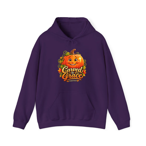 Carved by Grace Christian Fall Hoodie – Ezekiel 36:26 Pumpkin Sweatshirt