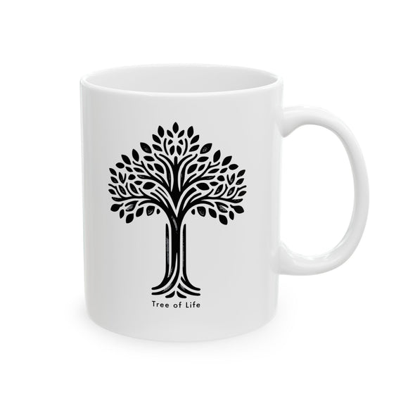 Tree of Life Ceramic Mug - Minimalist Floral Black & White Design, Tea Lovers Gift, Housewarming Present
