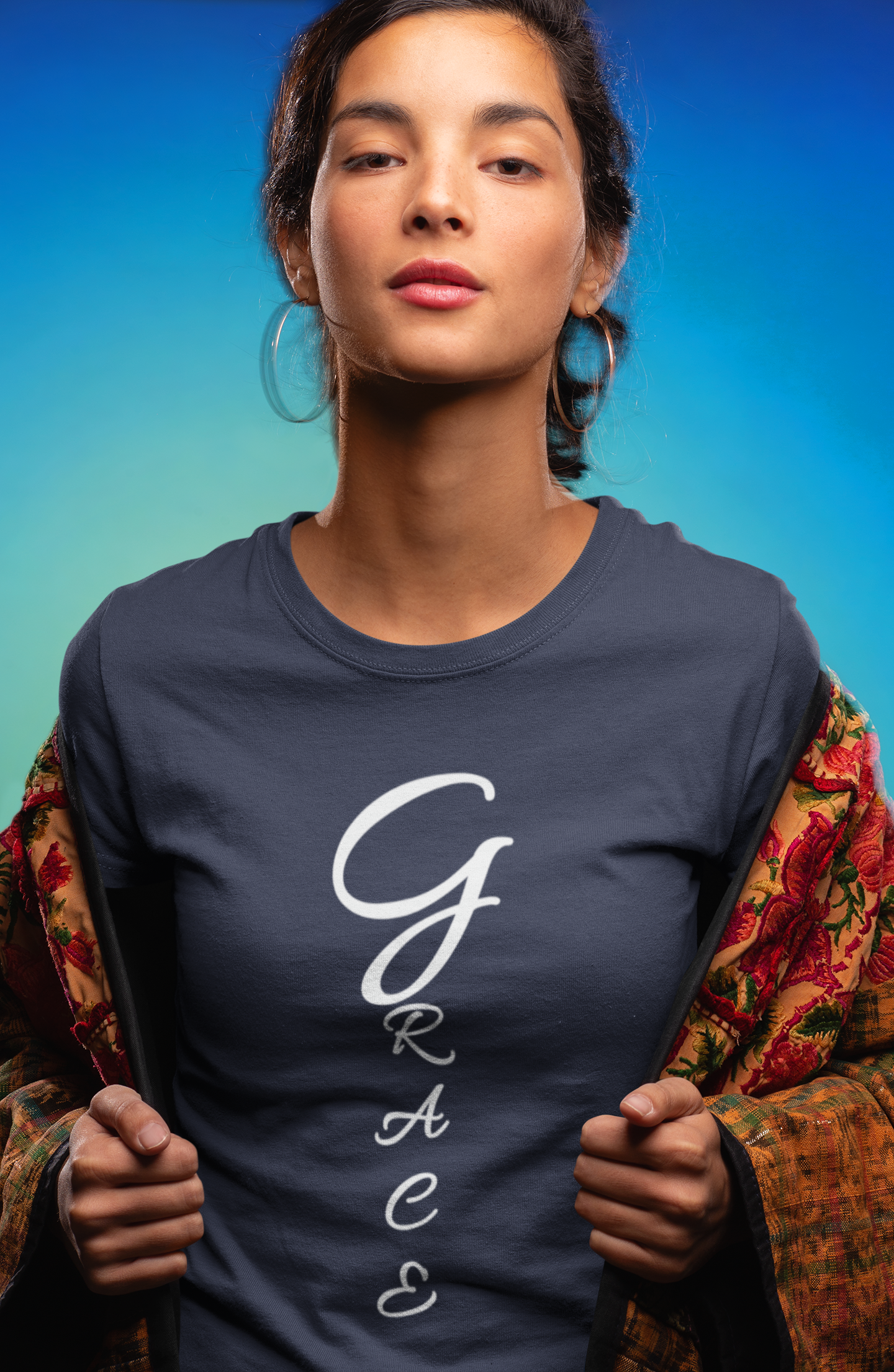 Grace Christian Vertical Typography T-Shirt – Faith Inspired Scripture Shirt