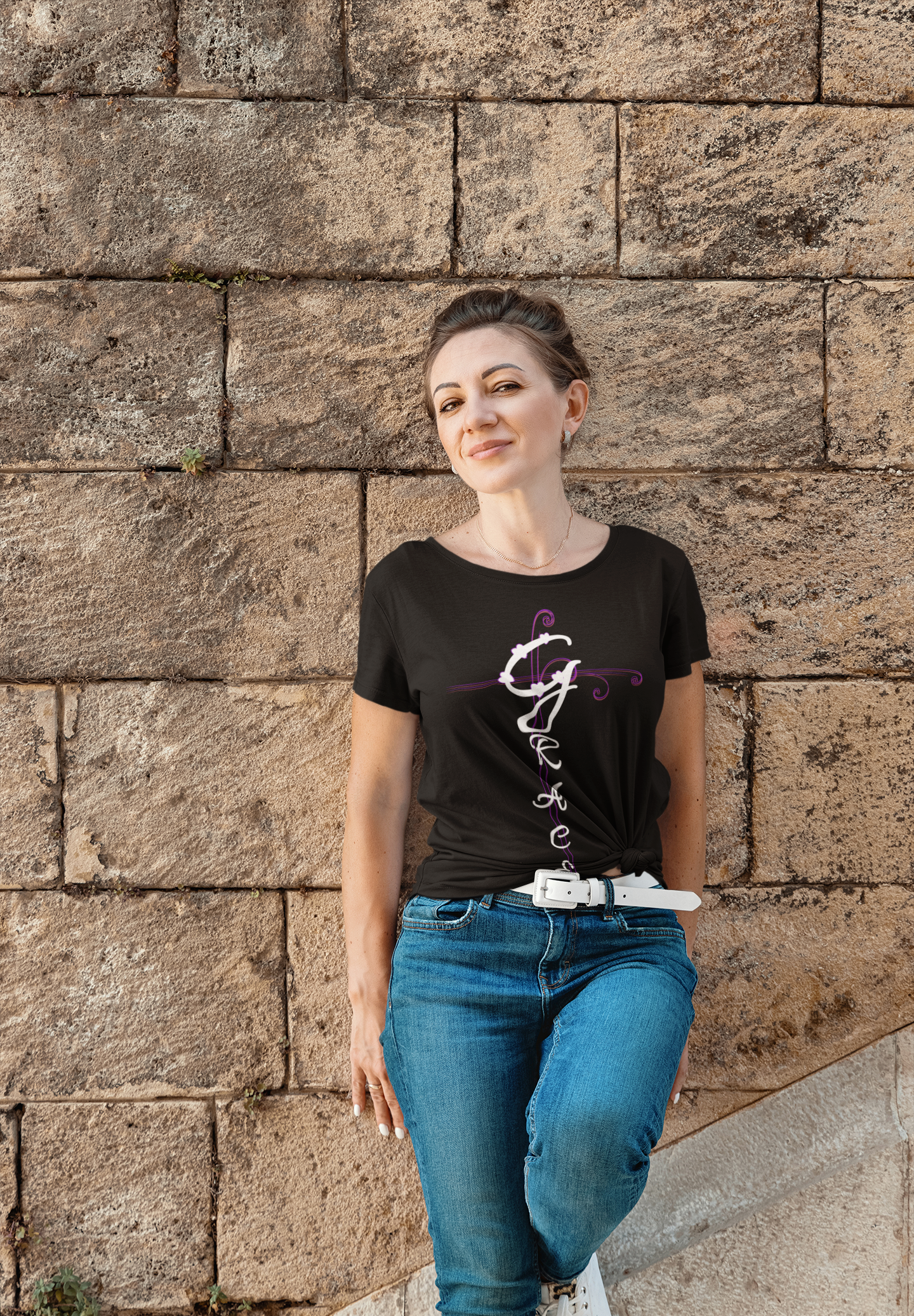 Grace Christian Vertical Typography T-Shirt – Faith Inspired Scripture Shirt