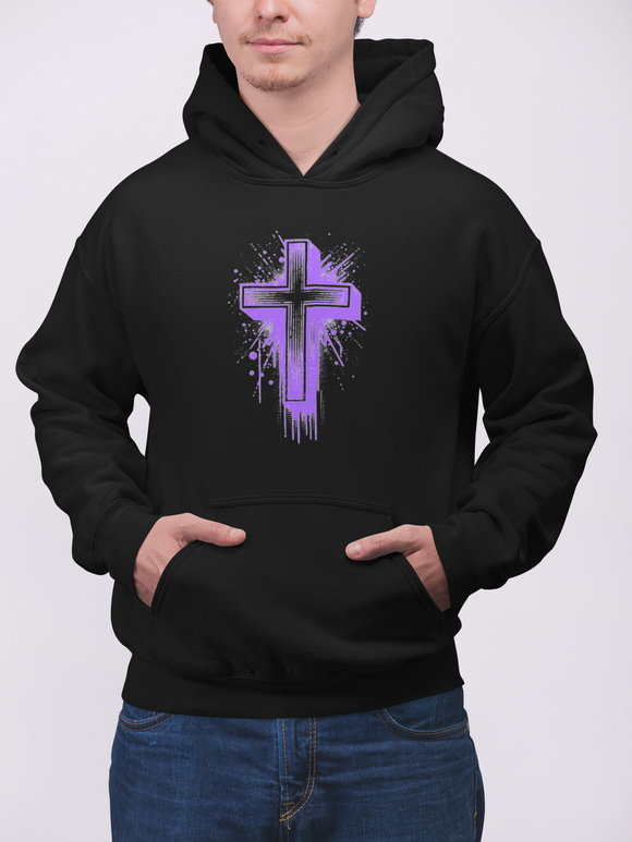 Purple Cross Graphic Hoodie, Faith-Based  Christian Sweatshirt | Bold Cross Design | Unisex Comfort Fit