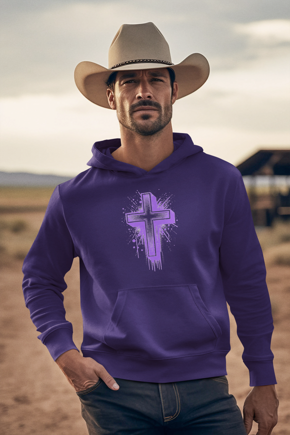 Purple Cross Graphic Hoodie, Faith-Based  Christian Sweatshirt | Bold Cross Design | Unisex Comfort Fit