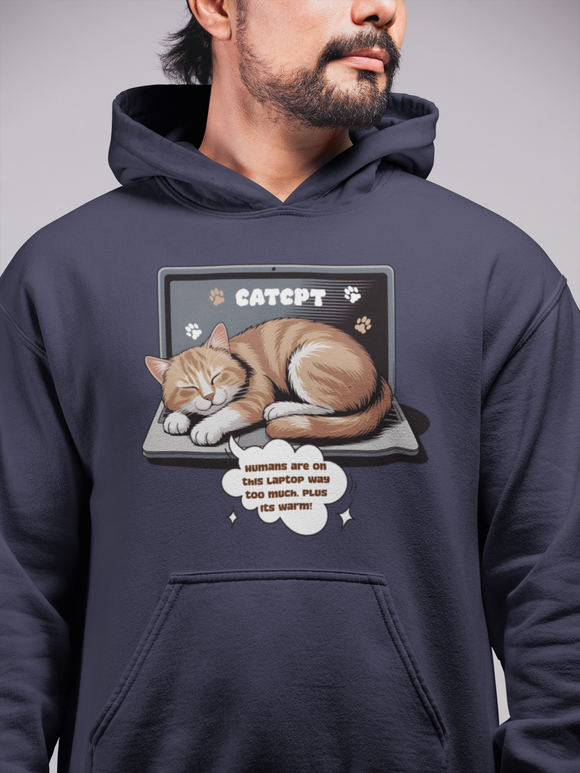 CatCPT Funny Cat Sleeping on Laptop T-Shirt – Cat Psychological Training of Humans Tee