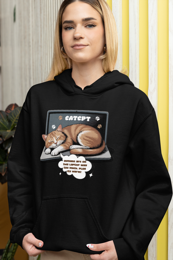 CatCPT Funny Cat Sleeping on Laptop T-Shirt – Cat Psychological Training of Humans Tee