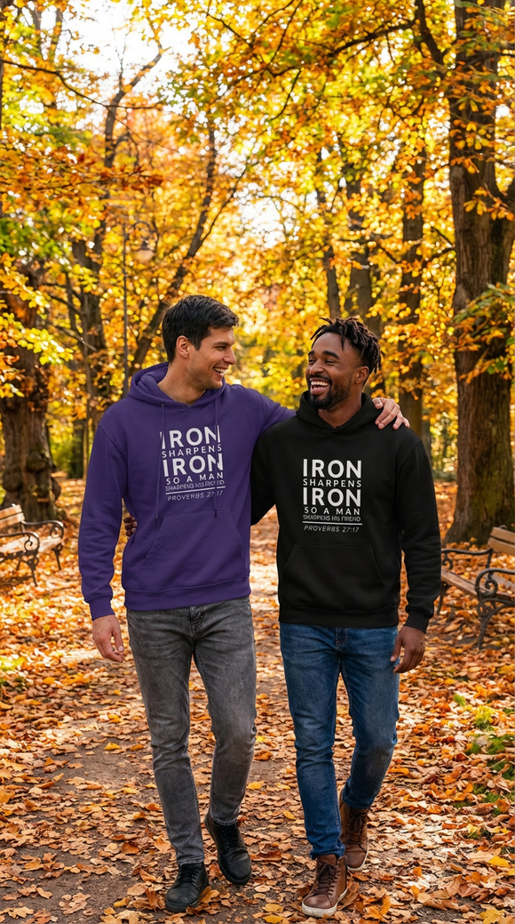 Iron Sharpens Iron Hoodie Men's Bible Verse Gift | Faith Streetwear | Religious Apparel for Him