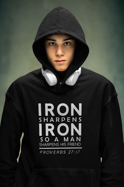 Iron Sharpens Iron Hoodie Men's Bible Verse Gift | Faith Streetwear | Religious Apparel for Him