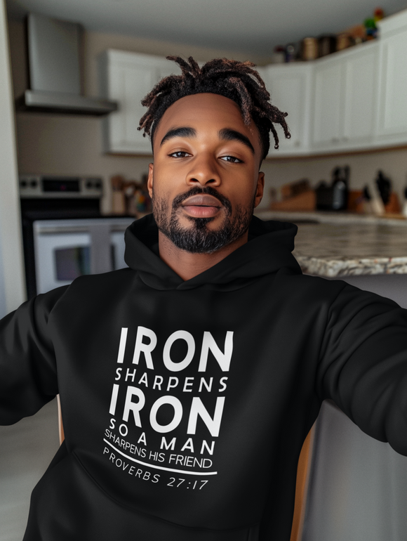 Iron Sharpens Iron Hoodie Men's Bible Verse Gift | Faith Streetwear | Religious Apparel for Him