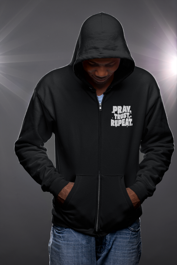 Pray. Trust. Repeat. Unisex Zip Hoodie – Christian Front & Back Print