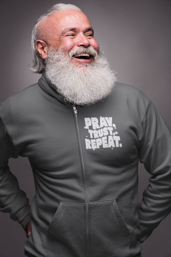 Pray. Trust. Repeat. Unisex Zip Hoodie – Christian Front & Back Print