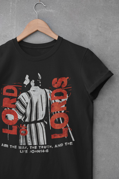 Lord of Lords Jesus Tee — 'I Am the Way, the Truth, and the Life' Christian T‑Shirt Grunge distressed, vintage poster vibe - 0