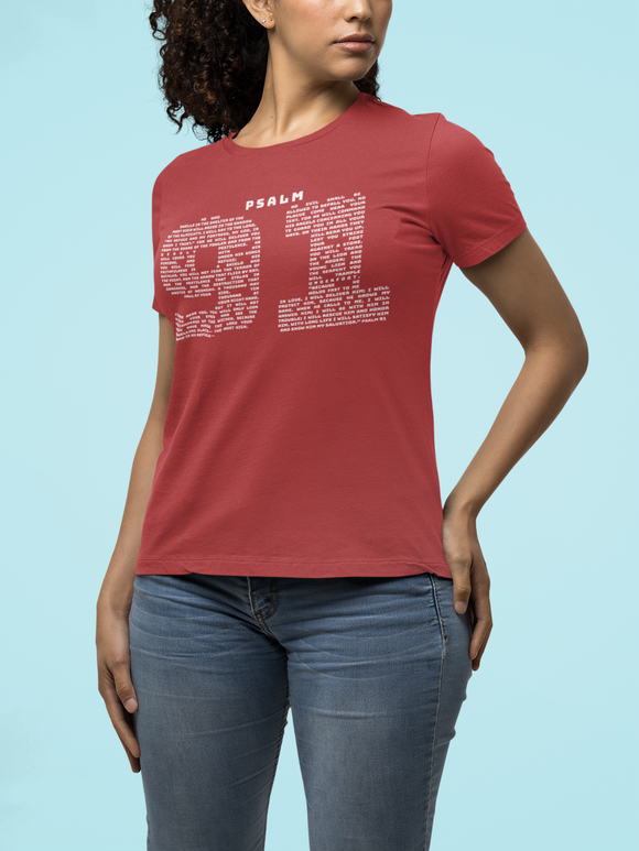 Psalm 91 Text Tee — Scripture Typography Christian T‑Shirt