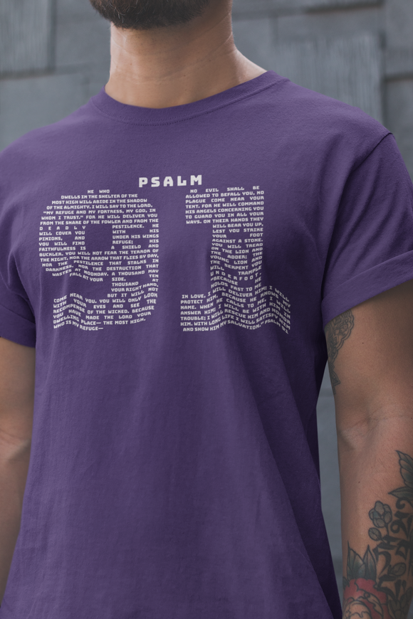 Psalm 91 Text Tee — Scripture Typography Christian T‑Shirt