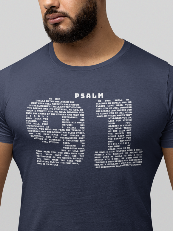 Psalm 91 Text Tee — Scripture Typography Christian T‑Shirt
