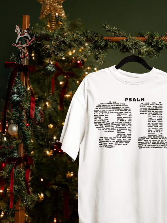 Psalm 91 Text Tee — Scripture Typography Christian T‑Shirt