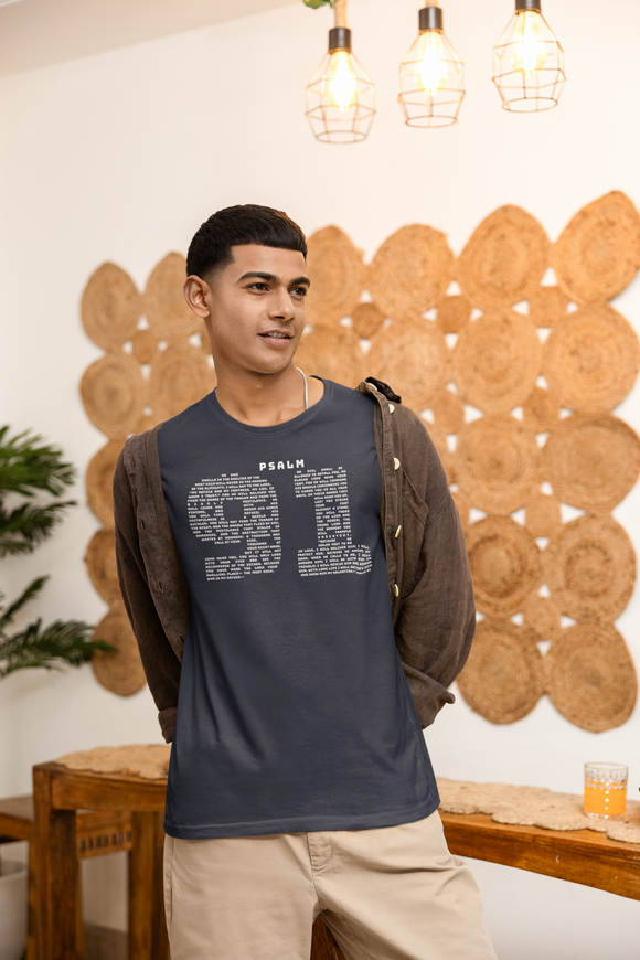 Psalm 91 Text Tee — Scripture Typography Christian T‑Shirt
