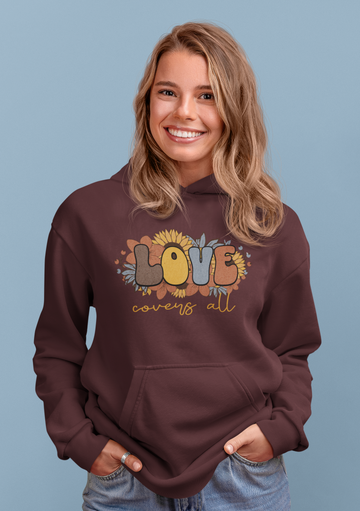 Love Covers All Retro Floral Hoodie | Inspirational Faith & Kindness Pullover - 0