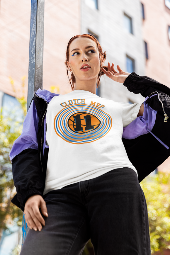 Clutch MVP Basketball Tee – Retro Orange & Blue Hoop Graphic