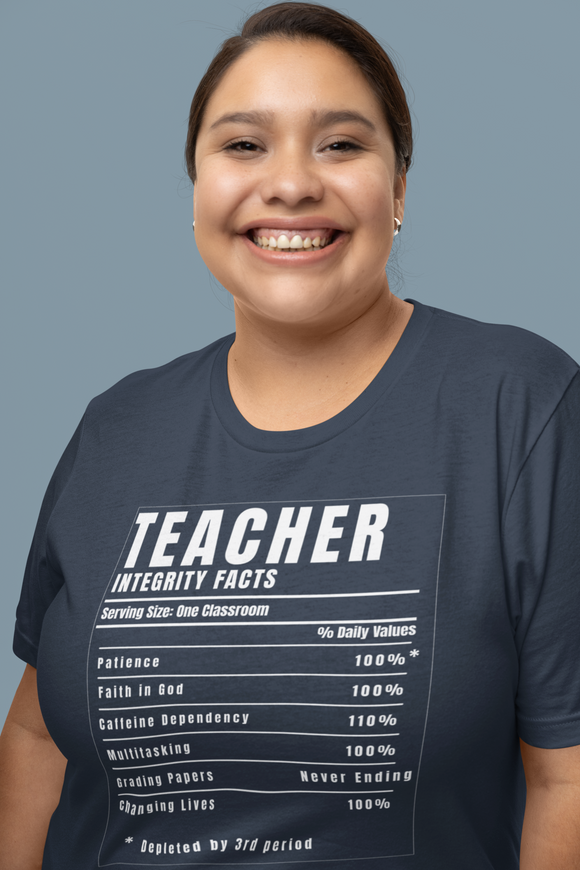 Teacher Nutrition Facts Shirt – Funny Teacher Appreciation Gift Tee – Christian Teacher Back to School Shirt