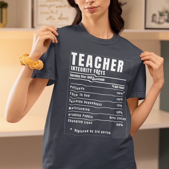 Teacher Nutrition Facts Shirt – Funny Teacher Appreciation Gift Tee – Christian Teacher Back to School Shirt