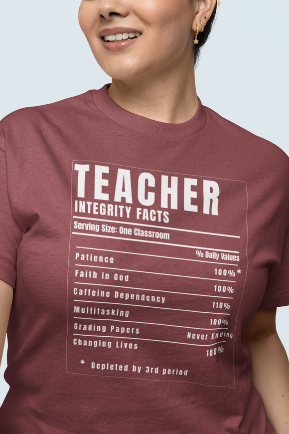 Teacher Nutrition Facts Shirt – Funny Teacher Appreciation Gift Tee – Christian Teacher Back to School Shirt