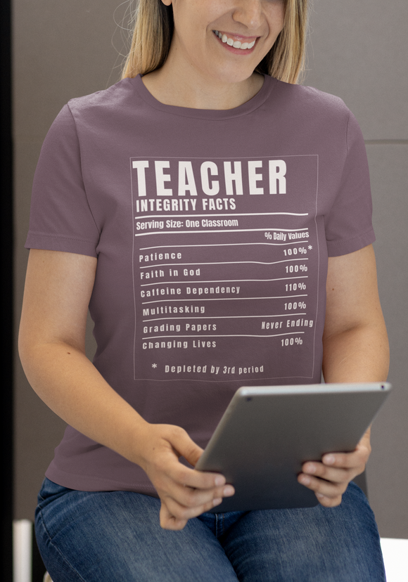 Teacher Nutrition Facts Shirt – Funny Teacher Appreciation Gift Tee – Christian Teacher Back to School Shirt