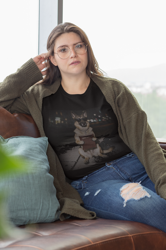 German Shepherd Night Photo Tee - Dog Portrait Graphic T-Shirt - Christian Dog Lover Tee