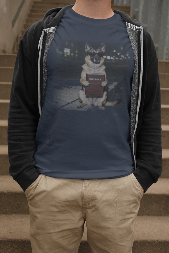 German Shepherd Night Photo Tee - Dog Portrait Graphic T-Shirt - Christian Dog Lover Tee