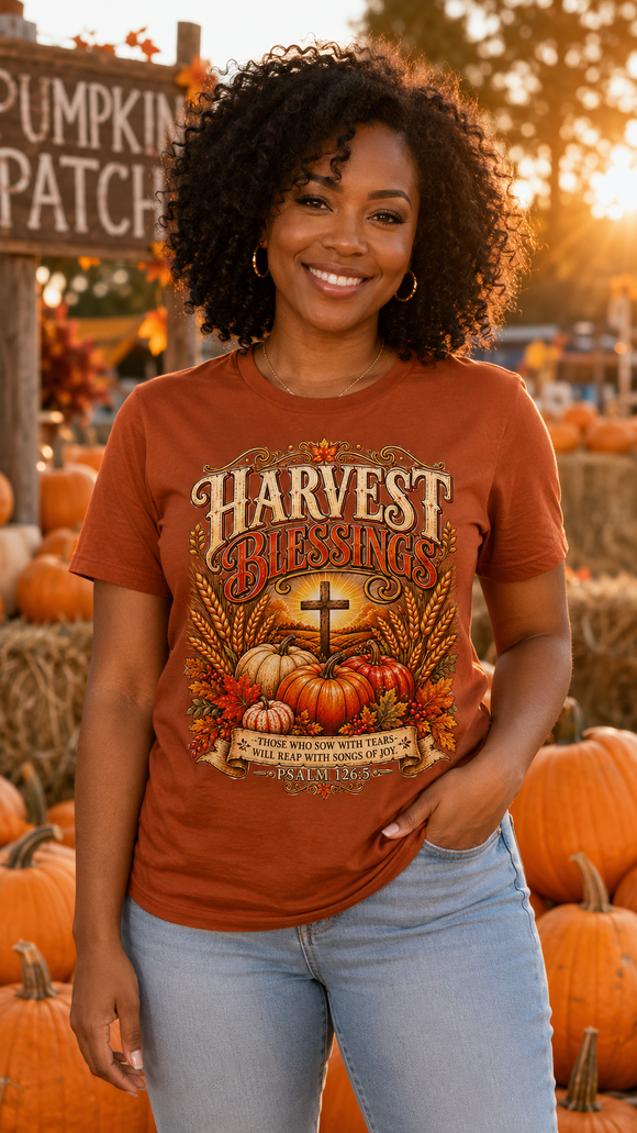 Harvest Blessings Psalm 126:5 Christian Fall T-Shirt Thanksgiving