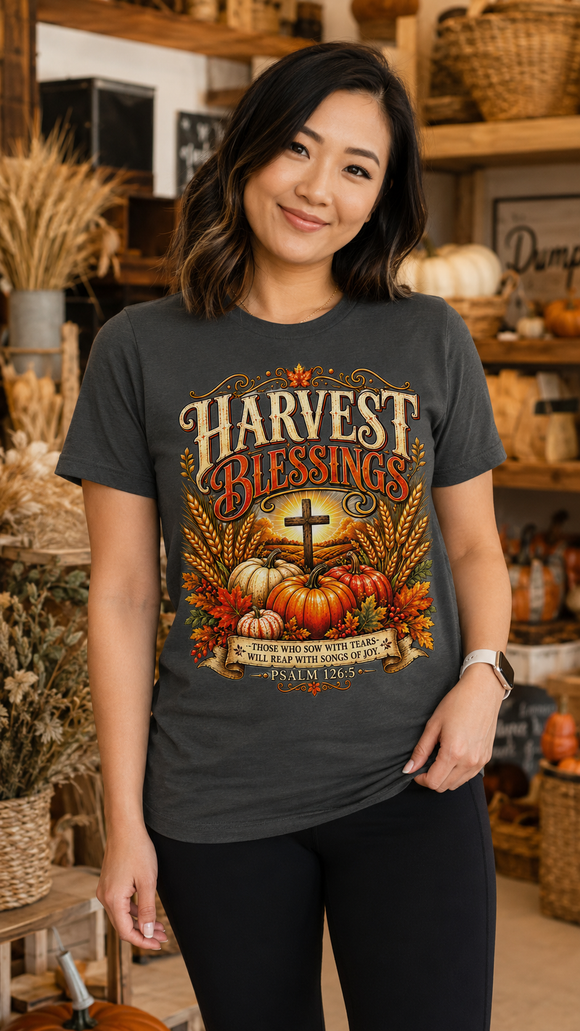 Harvest Blessings Psalm 126:5 Christian Fall T-Shirt Thanksgiving